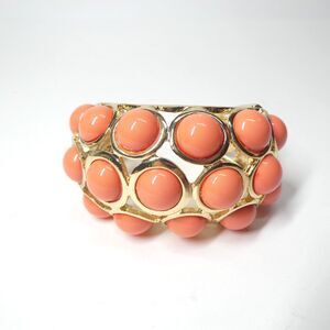 Kenneth Lane Hinged Cuff Bracelet Vintage Goldtone Coral Pink Bubble Chunky